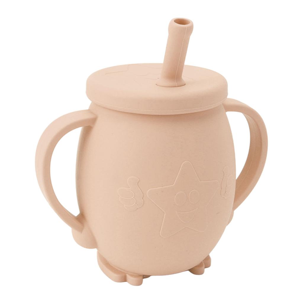 230ml Toddler Cups Silicone Training Sippy Cups with Straw Lid Non Slip Handles Spill Proof Trainer Cup for Baby