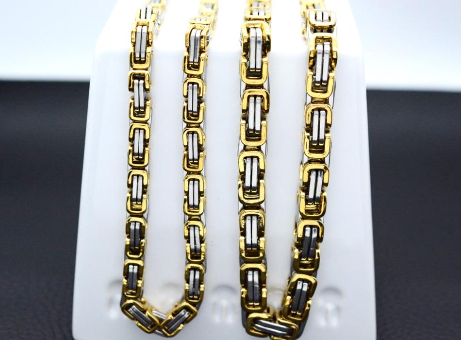 European & American Hip Hop Byzantine Chain Necklace - Stainless Steel, Men's Steel Color, Titanium Steel Emperor Design