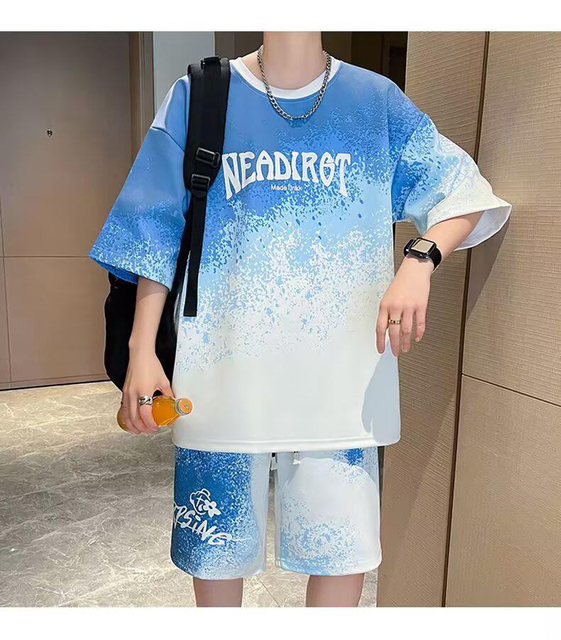 Men's Korean Style 2025 Two-Piece Summer Sportswear: Short Sleeve T-shirt & Casual Basketball Jersey Shorts