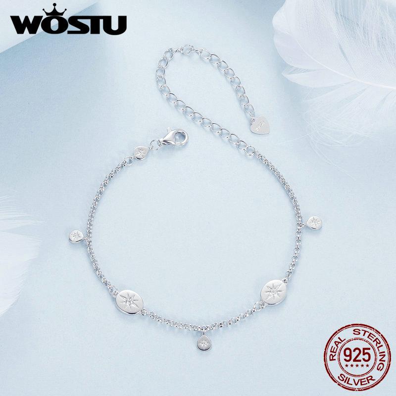WOSTU Fransenarmband mit Stern aus 925er Sterlingsilber und Zirkonia, perfektes Geschenk für Frauen und kleine Mädchen, edler Schmuck, modisches Accessoire