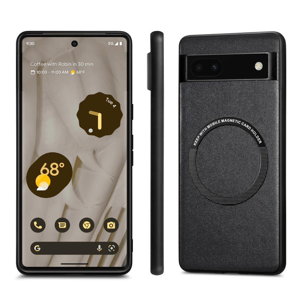 For Google Pixel 6a Drop-proof Phone Case Compatible with MagSafe PU Leather Coated PC+TPU Phone Cover