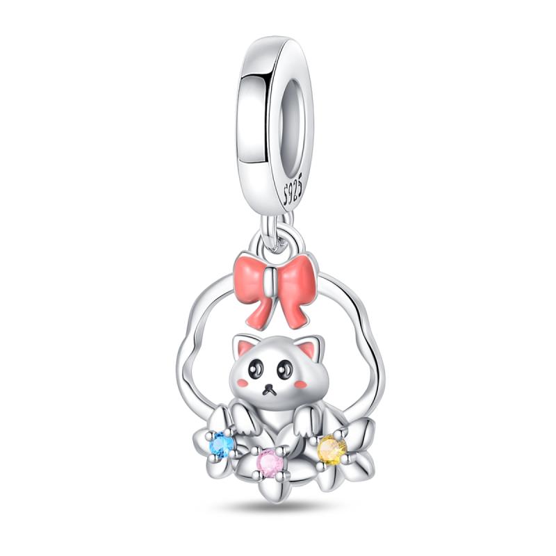 Compatible With Pan Authentic Original Bracelets Cute Pet Kitten Puppy Sheep Cute Colored Zircon Bead Components Do It Yourself High Quality Fine