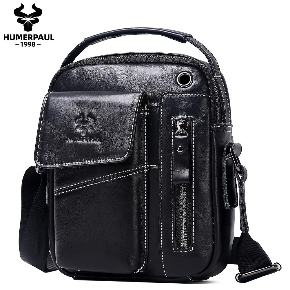 Humerpaul Men Leather Messenger Bag Multifunctional Shoulder Bag Handbag Briefcase Travel Backpack