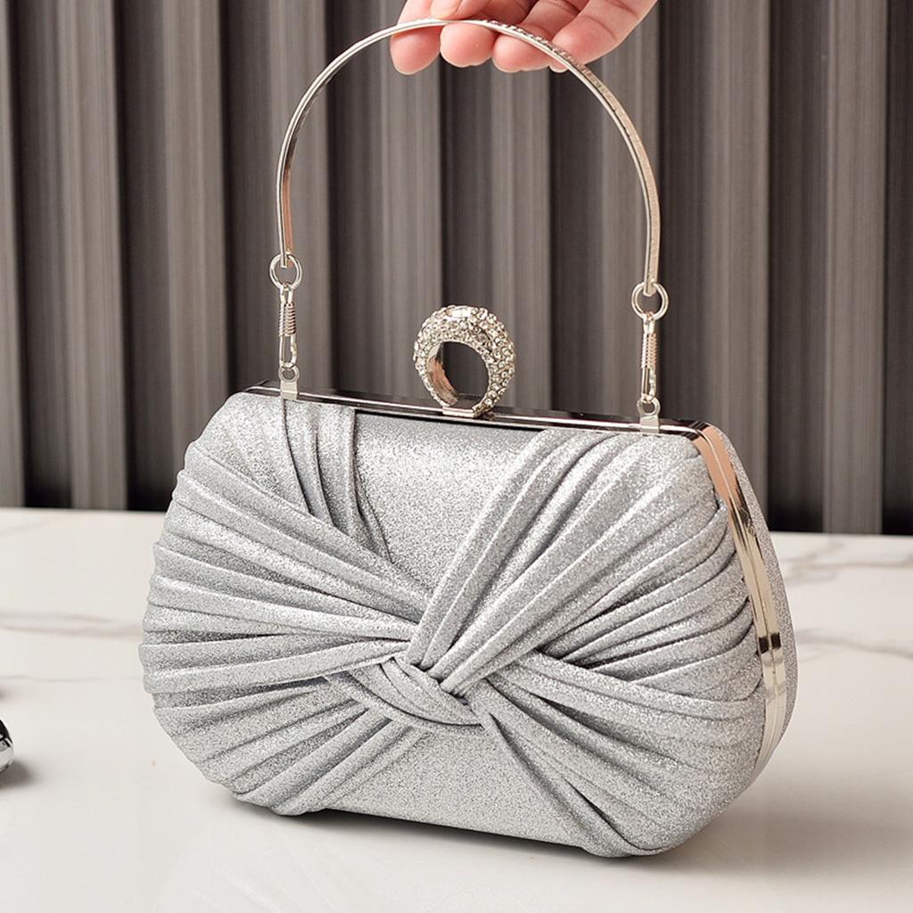 Bow Party Clutch Bag, Pleated Evening Dress Handbag for Women, Wedding Bride Prom Wedding Banquet Reception Evening Purse