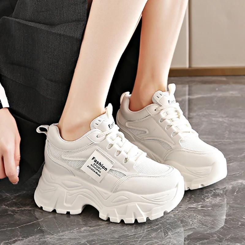 Fashion Lace Up Chunky Sneakers for Women Comfort Breathable Platform Sports Shoes Woman Pu Leather Thick Bottom Running Shoes