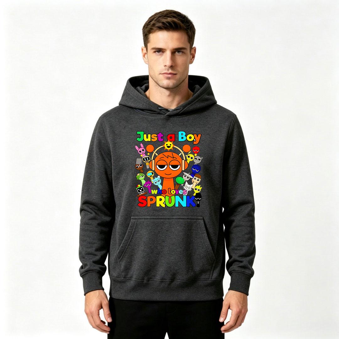 Men s Sprunki Game Characters Print Hoodie Just A Boy Who Loves Sprunki Casual Long Sleeve Adult Streetwear Pullover Hooded Sweatshirt S