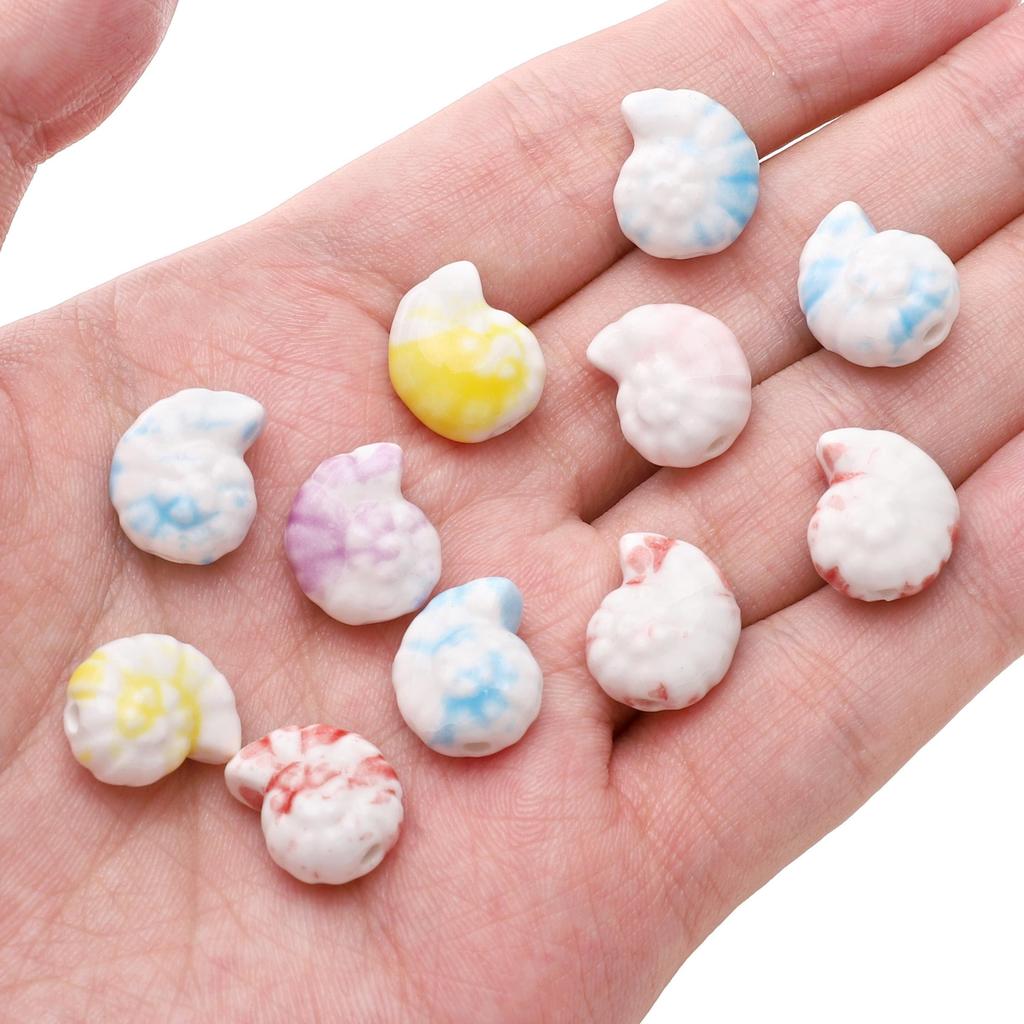 2Pcs Ceramic Ink Splashing Dyeing Beads Conch Whelk Sea Snail Charm For DIY Accessories Jewelry Making