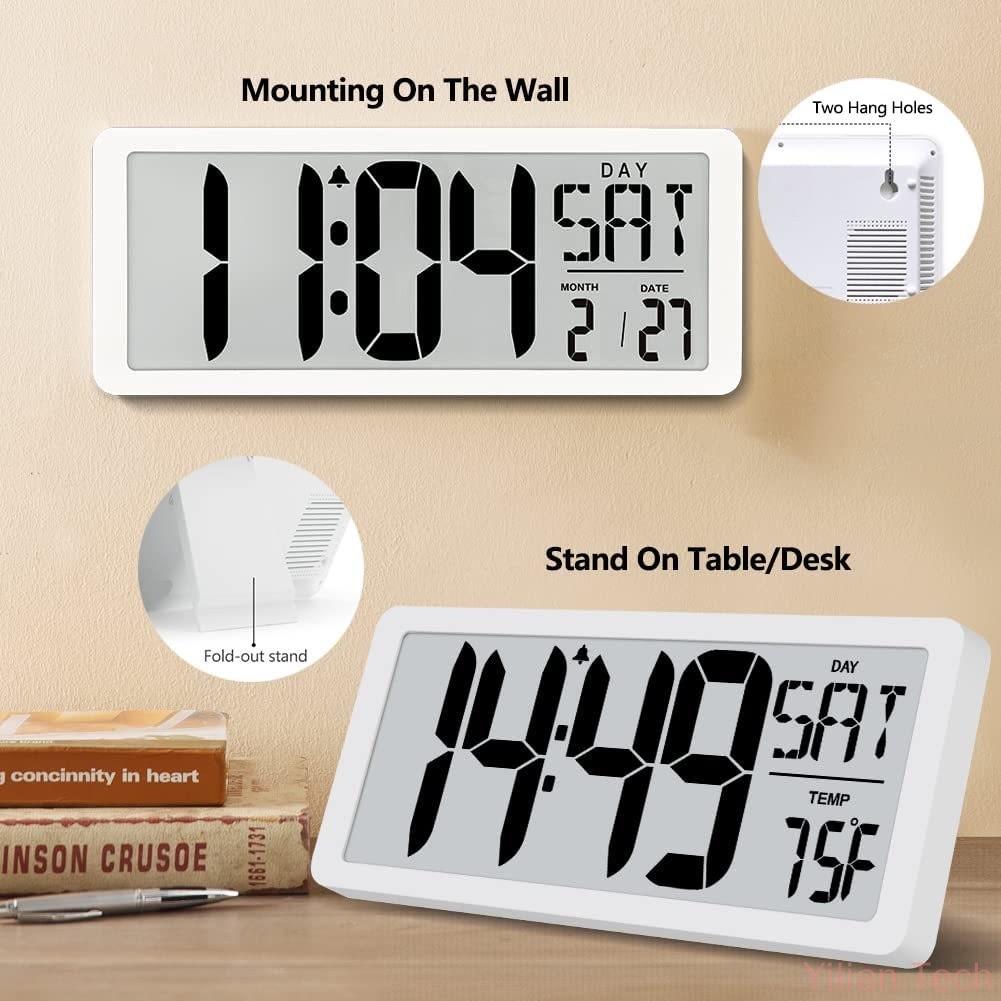 Office Decor 12/24Hr Desktop Day Electronic Clock Extra Large Screen Display Digital Clock Bedroom Multi-Functional Alarm Clock