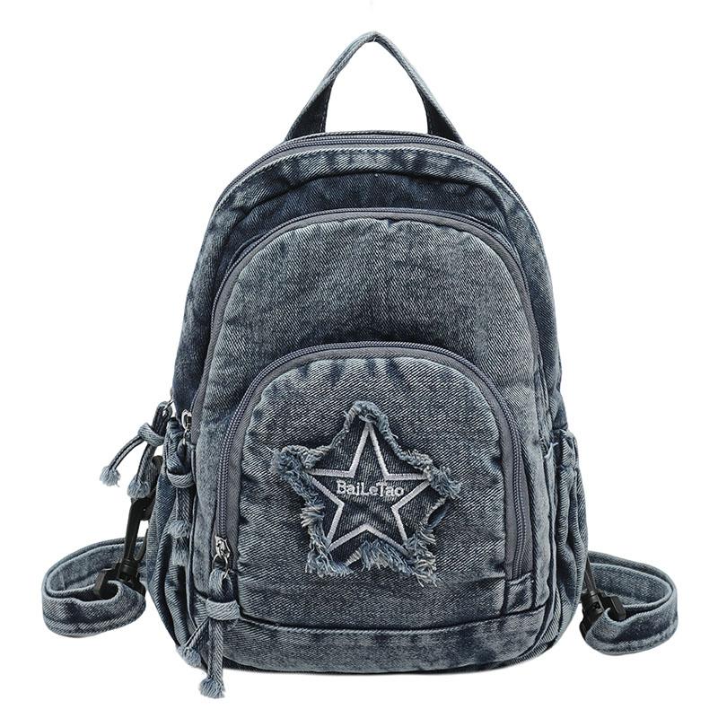 Bolso de Pecho de Mezclilla Gran Capacidad Bolso Cruzado para Mujer Viajero Múltiples Compartimentos Mochila de Estrella de Cinco Puntas
