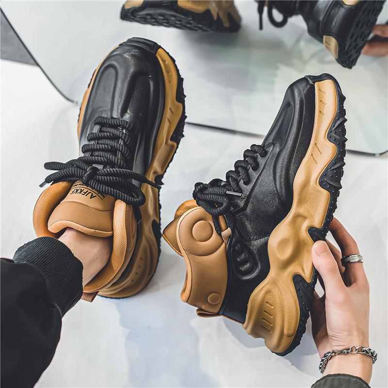 High-top shoes autumn new youth style sports shoes thick sole heightening Hong Kong style student dad shoes