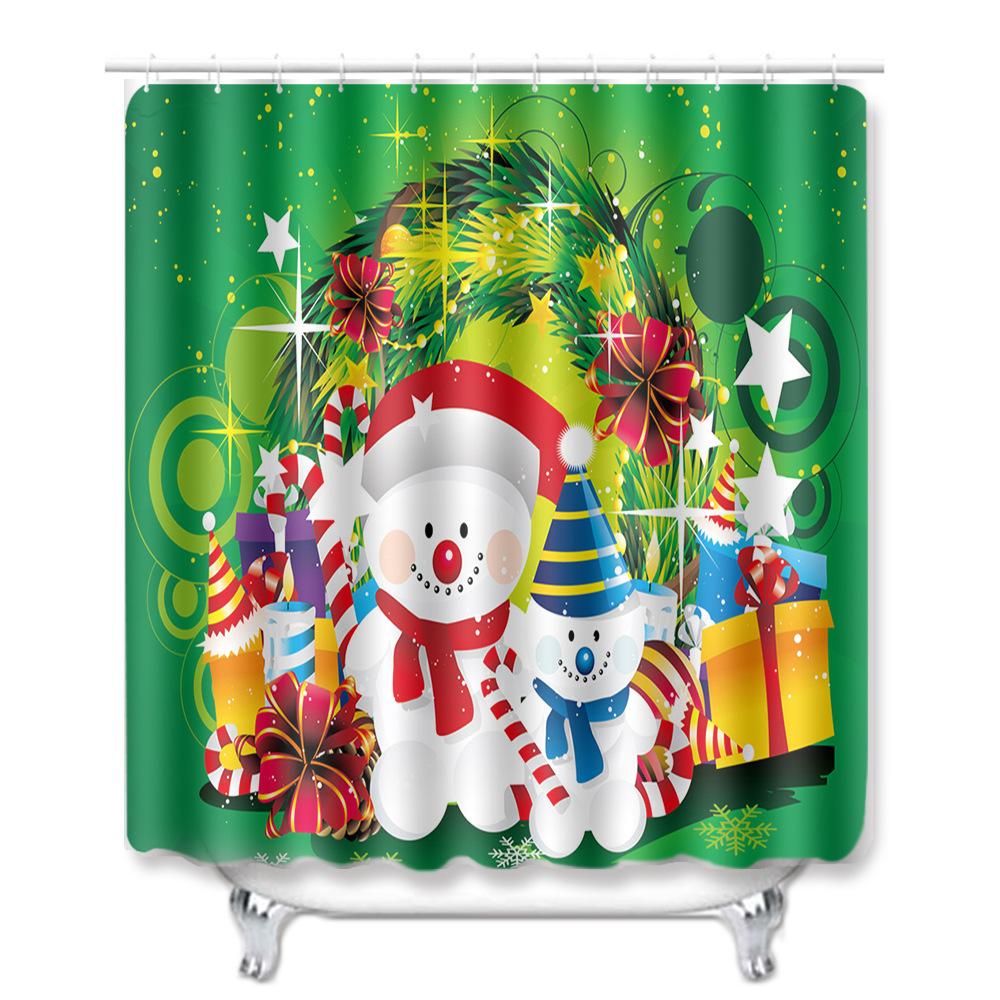 Christmas Home Shower Curtain Waterproof Polyester Cloth Toilet Floor Mat Four-Piece Set Entrance Door Mat Bedroom Living Room Carpet