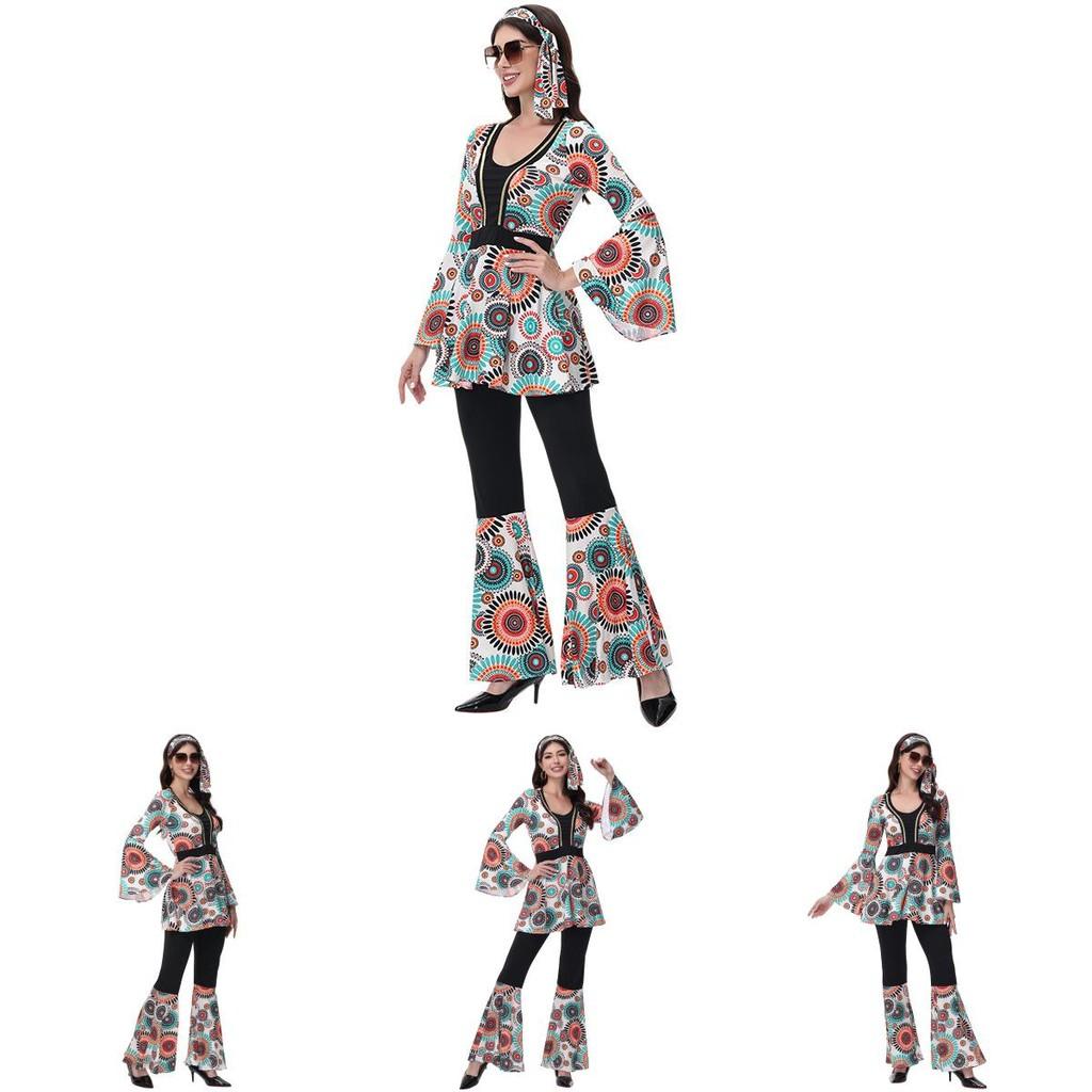 Disco Dj Hippie Costume For Unisex Party Cosplay With Spandex Material