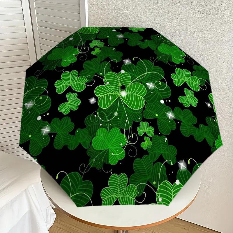 1pc Green Clover Pattern Umbrella with Plastic Handle,Suitable for All Seasons Home Travel Outdoor UmbrellaDD465