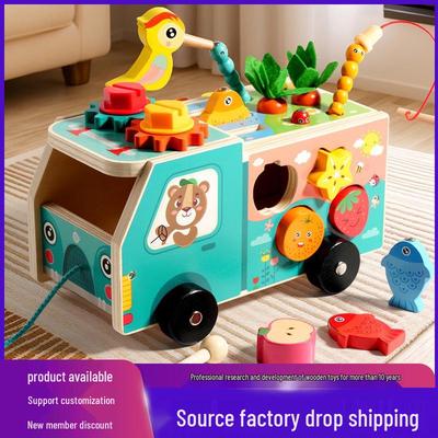 Toddler Educational Wooden Farm Radish Pull Toy - Car Shape, Color Recognition & Matching