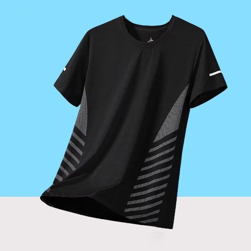 

Short Sleeve T-Shirt Men S Summer Casual Loose Large Size T-Shirt Crew Neck Quick-Drying Ice Silk Casual Top Men S 5XL чорний