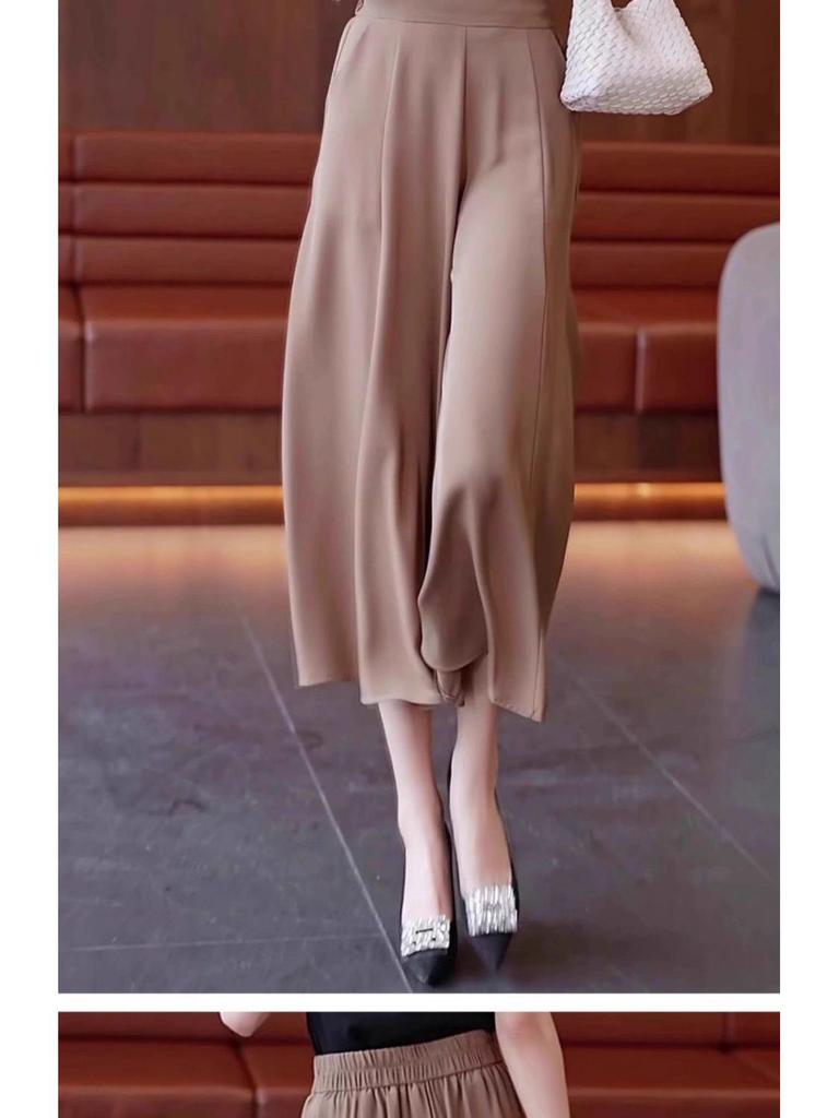 Ice Silk High Waist Wide-Leg Skirt Pants for Women - Summer 2026 Collection, Thin and Casual Seven-Point Length