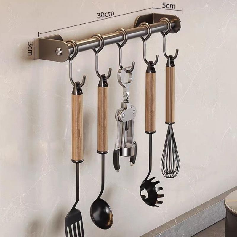 Подвесная кухонная штанга без сверления Многофункциональная вешалка с крючками для ложек и лопаток 1600₽