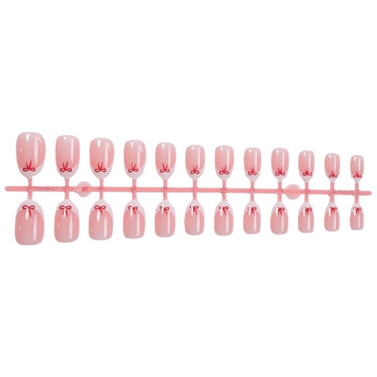 24pcs Short Almond Press On Nail Artificial Nail Glossy Bows Designs French Tip Stick on Nail for a Stylish Look