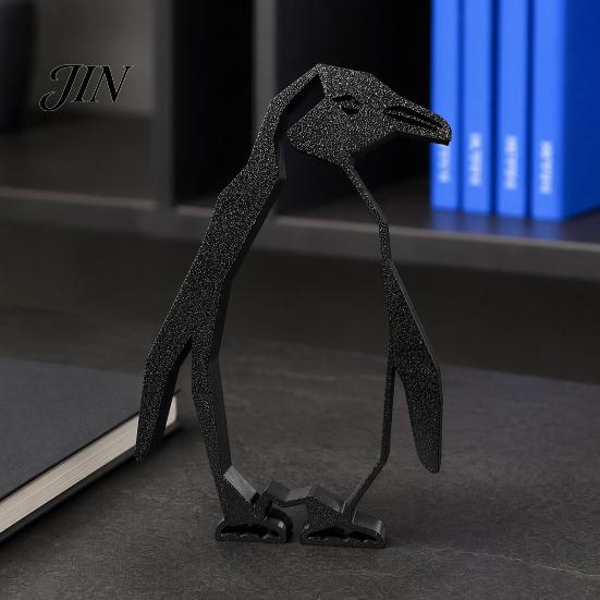 Hollow Design Penguin Geometric Figurine, Black Ornament, 3D Printed Abstract Statue Art for Modern Home Office Desktop Decoration Ornament