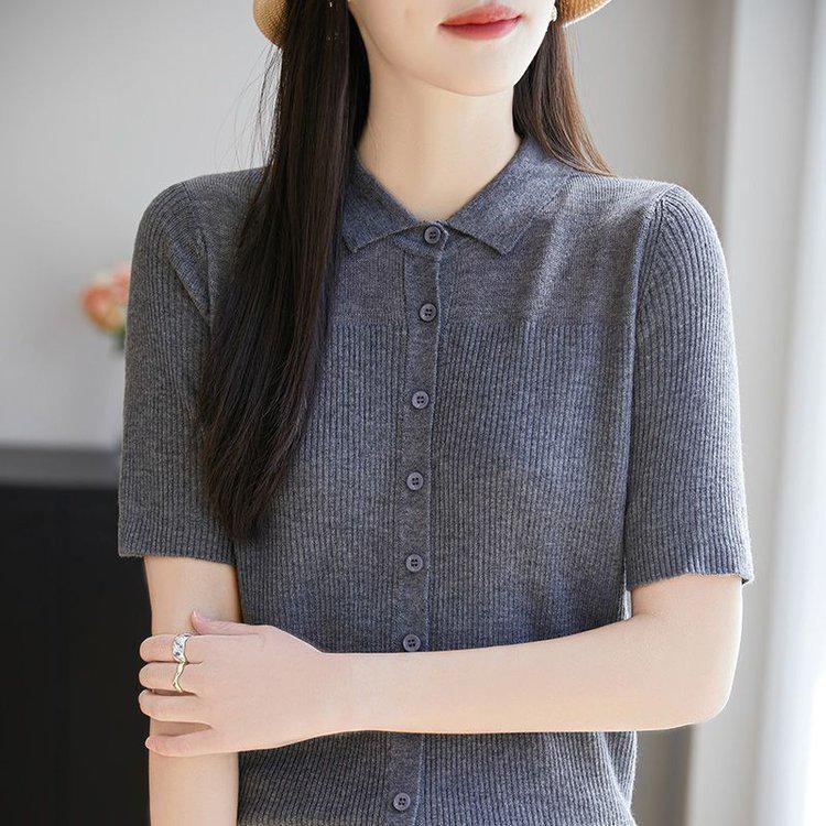 Stylish Women's Lapel Knit Top - Short Sleeve, Fresh & Comfortable Commuting Style