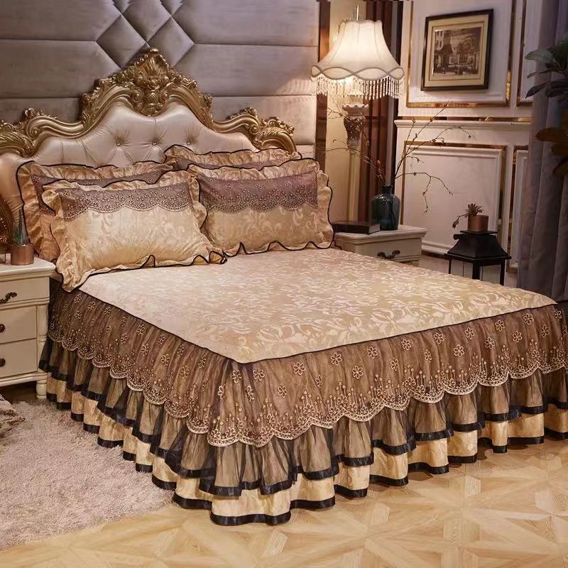 Juego de Ropa de Cama de Terciopelo Europeo de Alta Calidad King Queen Cálido Manta de Felpa Falda de Cama con Relieve 1pc Funda de Almohada 2pcs