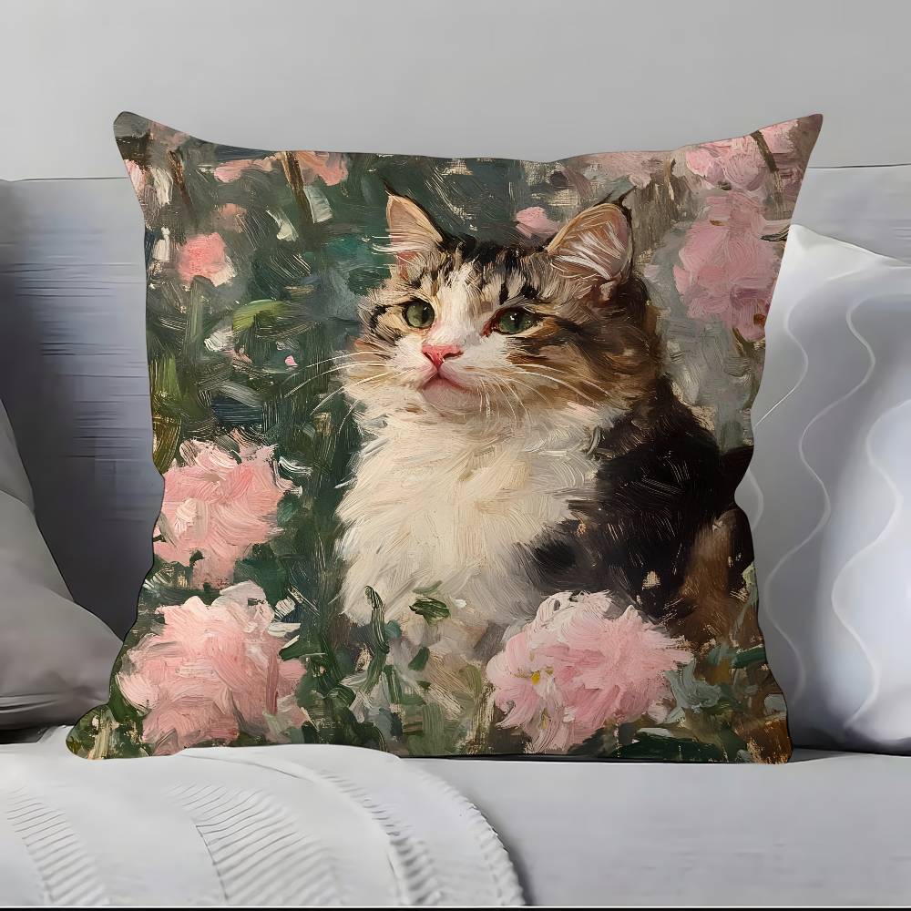 Cute Oil Painting Colorful Cat Pillow Case Pillowcase Soft Skin Friendly & Comfortable With A Hidden Zipper
