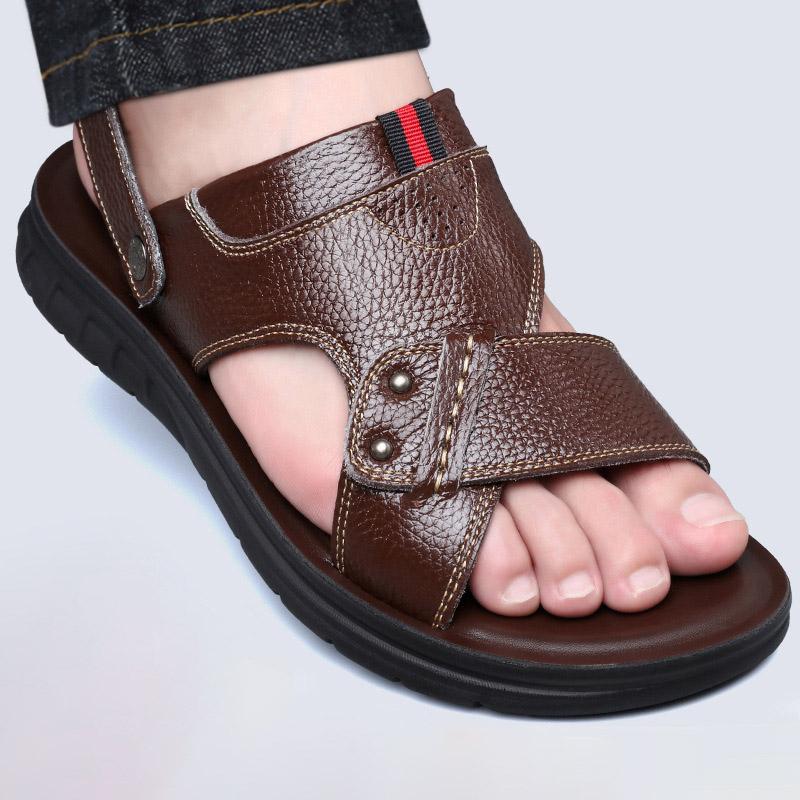 Klasické pánské sandály nazouvací letní kožené sandály pantofle pánské venkovní ležérní lehké sandály černé boty do vody