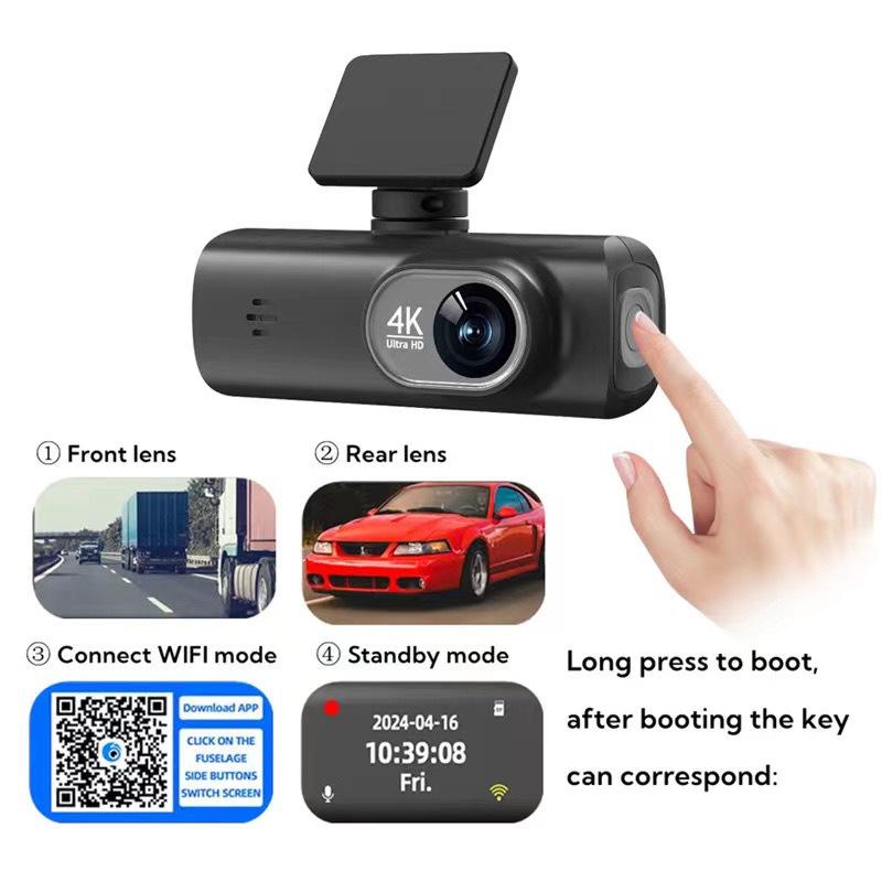 V22 Dual 4K Dash Cam with GPS, Front & Rear Recording, Mobile Interconnect.