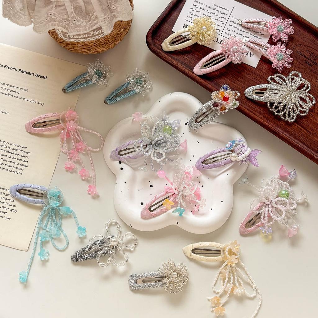 Korean Beaded Tassel Flower Hairpin Pearl BB Clip Bangs Side Clip Hairpin Hair Clip Kids Headwear Sweet Girl Hair Accessories