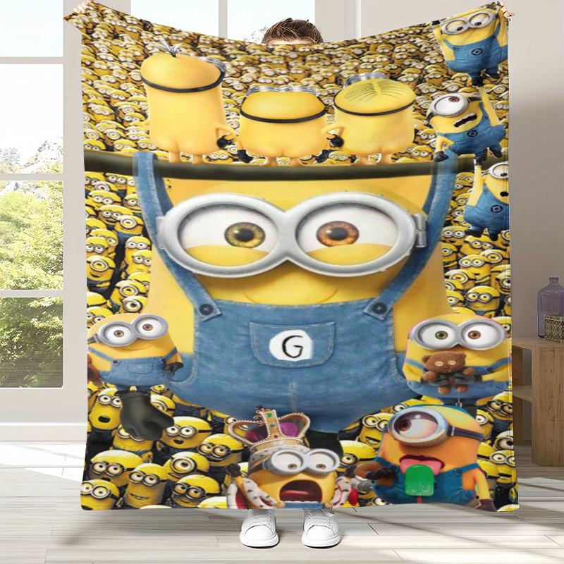 Cute Minions cartoon Flannel Blanket,Ultra Soft Warm Plush Throw for Home Bedroom Bed Sofa Cover Camping Picnic gift kids