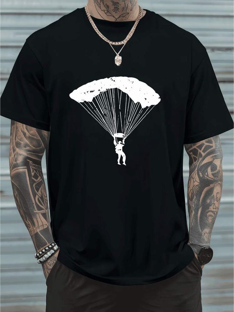 Unisex's Casual T-Shirt With Parachuting Graphic Print Casual Short-Sleeved T-Shirts Are Suitable For Casual Wear, Travel And Sports