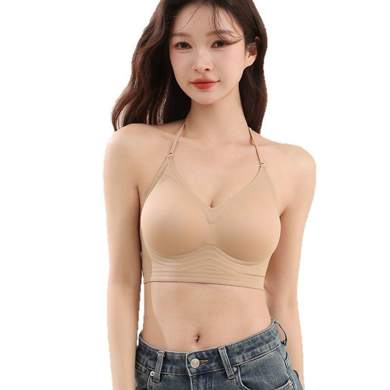 Deep U backless invisible seamless underwear women's cross beautiful back thin upper support soft support no steel ring gathering bra cover