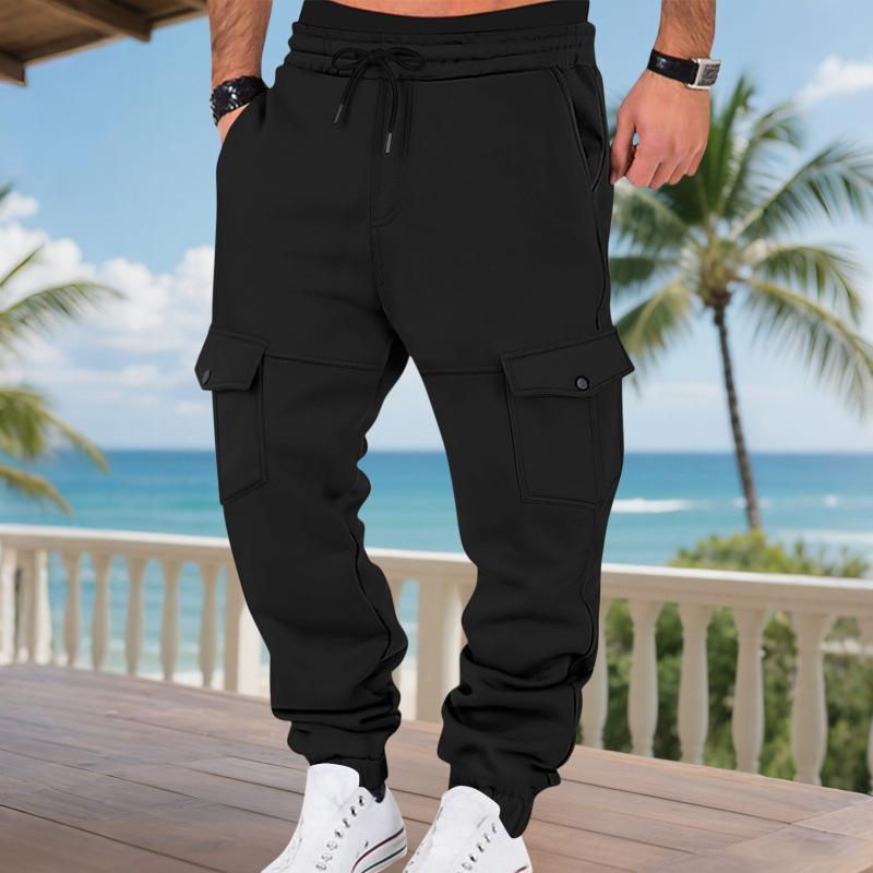 2026 New Autumn and Winter Fashionable Drawstring Loose Casual Pocket Trousers S чёрный