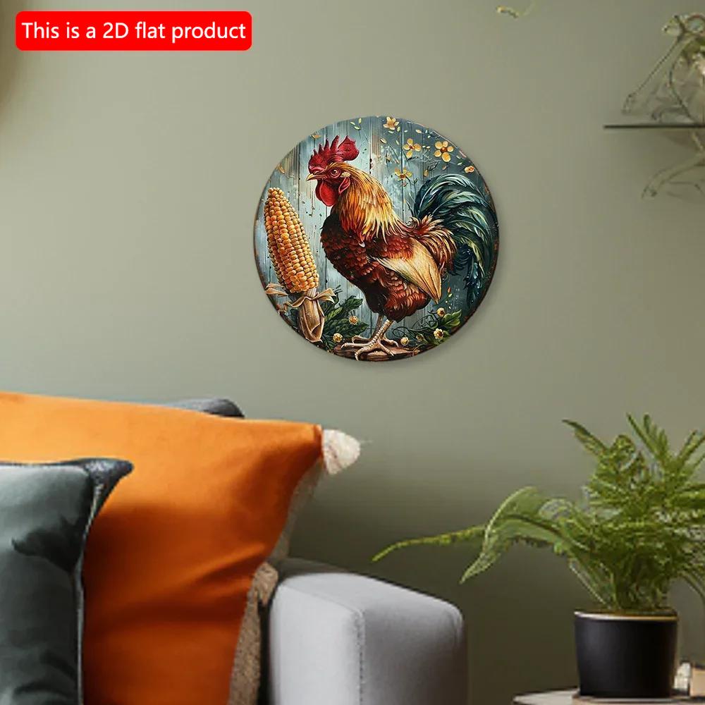 

2d flat 20*20cm Wooden Sign, Rooster Pattern Wreath, Wooden Wreath, Round Wreath Sign, Door Decor, Suitable For Various Scenarios farmhouse decor 20x20CM