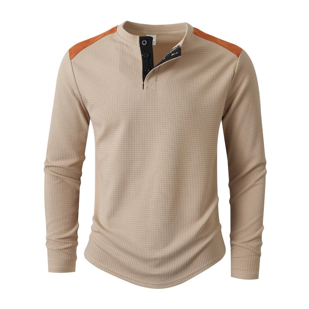 New Men’s Outdoor Casual Versatile Two-tone High-neck Button-up Round-neck Long-sleeved Top
