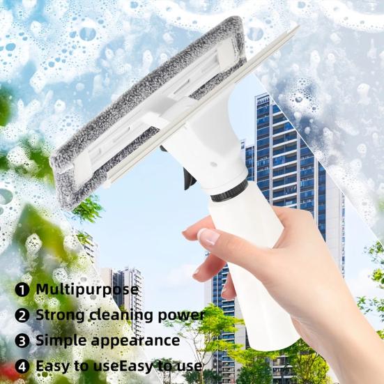 Glass Wiper Color Block Design 3-in-1 Spraying Cleaning Wiping Tool Ergonomic Handle Spray Window Cleaner