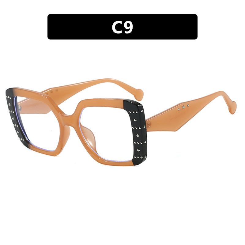 JYL Square Rivet Glasses Frame Anti-Blue Light Leopard Women Computer / 13178