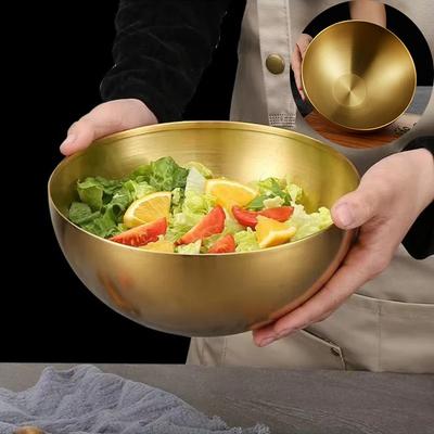 1PC Stainless Steel Mixing Bowl for Salad Soup Noodle Ramen Fruit Food Prep Kitchen Tableware Durable Multipurpose Gold Design