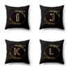 Polyester Pillowcase Black Gold Flower Home Decoration Print Pillowcase 26 English Letter Cushion Cover