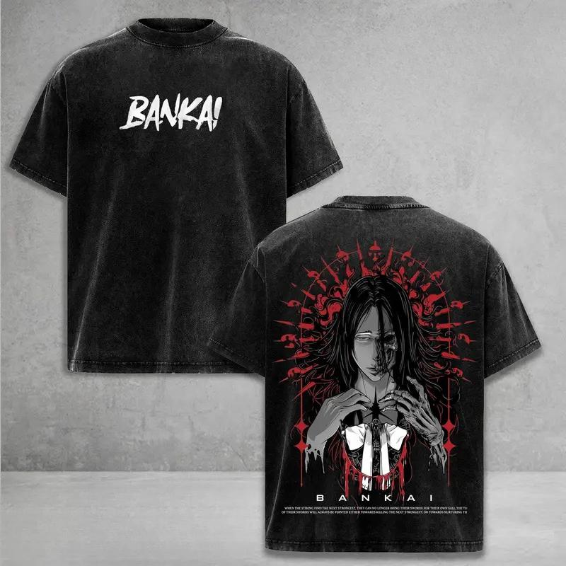 BLEACH Unohana Retsu Printed Tee Men Women Washed Cotton T-shirts Manga Vintage T Shirt Harajuku Unisex Short Sleeve Tshirt