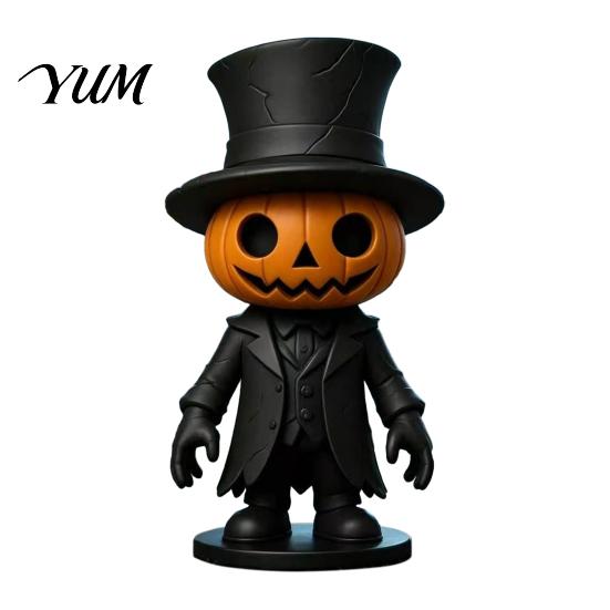 Small Autumn Pumpkin Crafts Spooky Halloween Figurine, Resin Scary Ghost Tabletop Decoration Table Centerpieces for Tiered Tray, Shelf, Mantel,