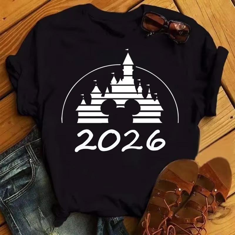 Disney Cartoon 2026 Trip Graphic Printed T-shirt Summer Female Casual Short Sleeve Tops Tees Fashion Clothing Harajuku T Shirt