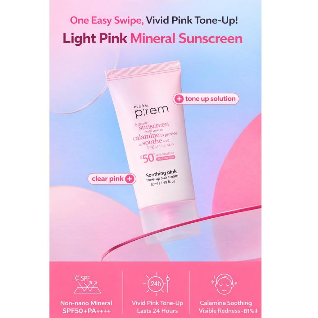 [Make P:rem] Soothing Pink Tone Up Sun Screen 50ml / Sun Cream