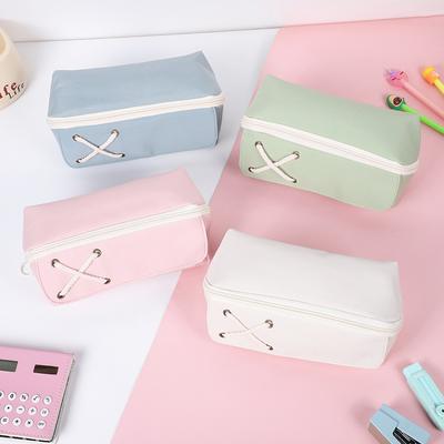 Korean Cute Candy Color Hemp Rope Large Opening Pencil Case Large Capacity Multi-layer Pen Bag Stationery Back To School Supply