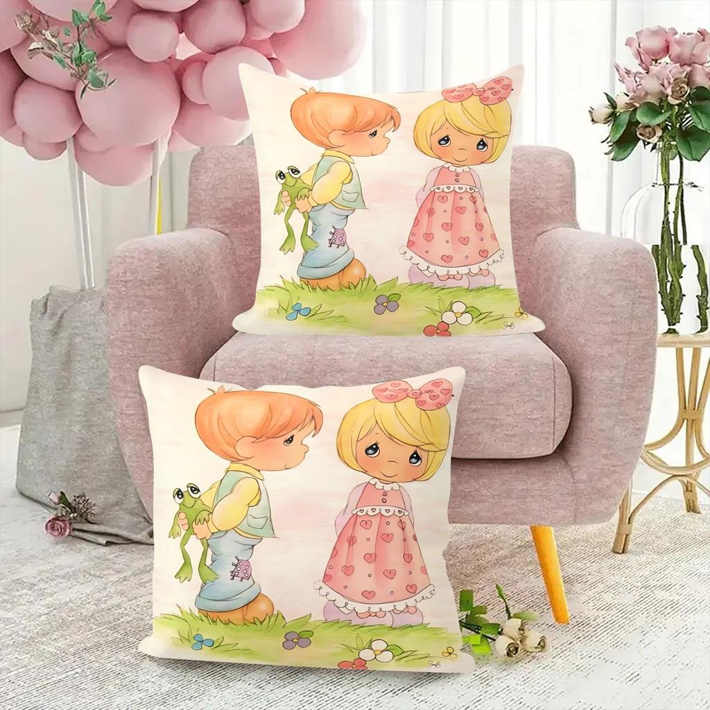2Pcs Precious Moments Cartoon Pillowcase Set, Zippered Machine Washable Cushion Cover For Sofa Bed Patio Outdoor Home Decor