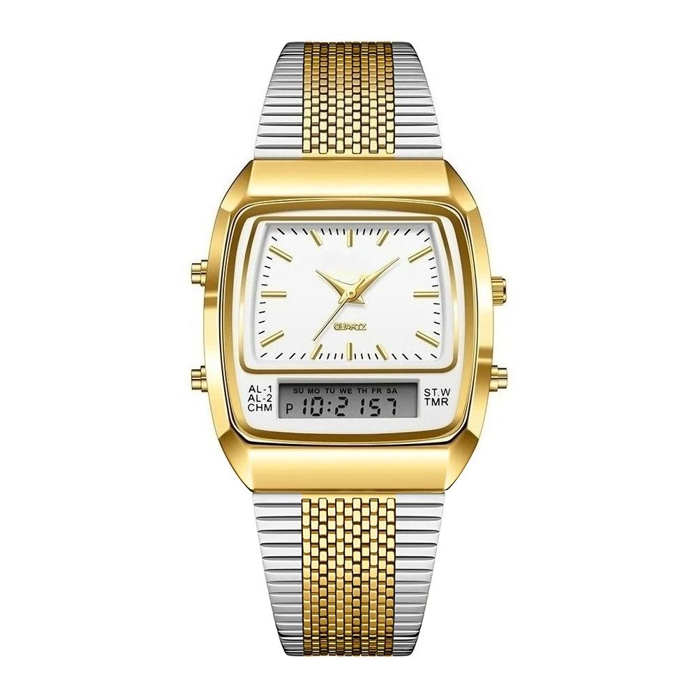

Dual Display Time Quartz Watches for Men Women Outdoor Sports Week Waterproof Digital Wristwatch золотий/білий