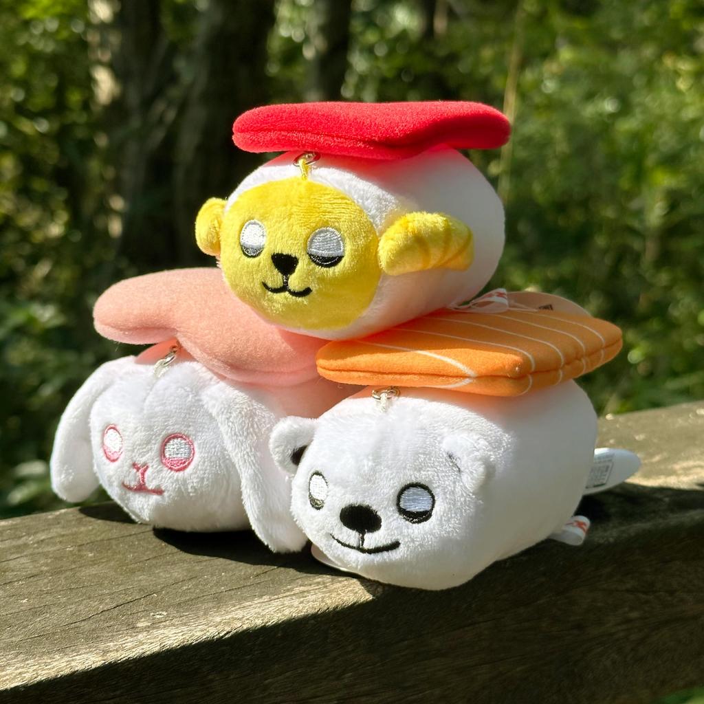 Sushi Zoo - Sushizoo Polar Bear Sushirokuma Plush Mascot Keychain, Sushi & Animal Mix, Sleepy Face, Detachable Salmon Topping, Fluffy, Palm-Sized
