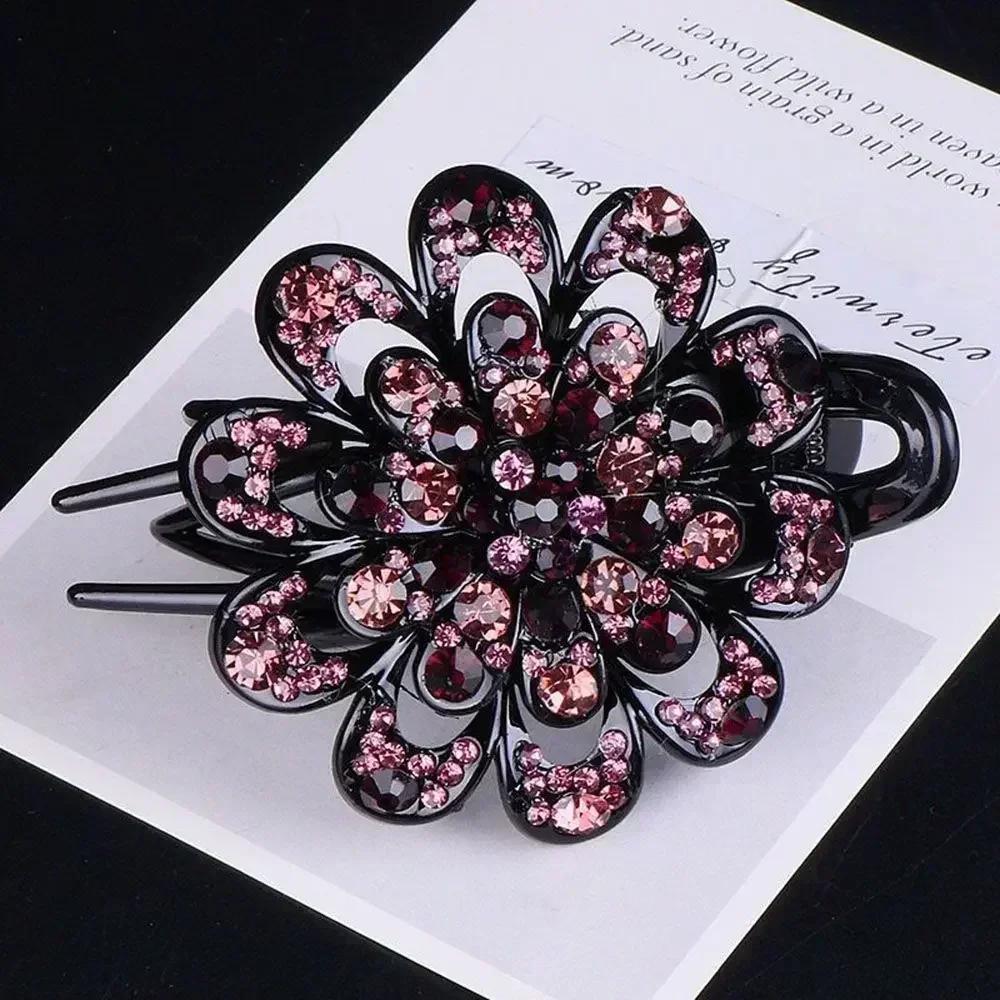 Shiny Rhinestone Hairpin Flower Leaf Duckbill Hair Claws Retro Hair Clips Accessories For Women Shinning Ponytail Headwear