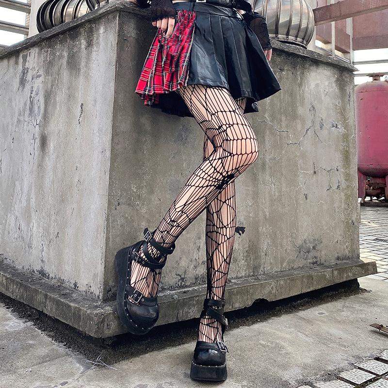 Fishnet Stockings for Women Dark Halloween Skull Pantyhose Black Silk