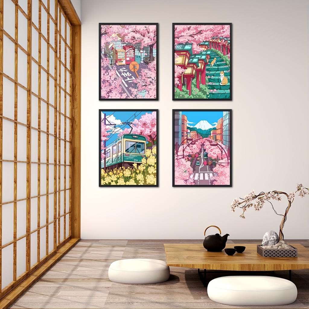 Japanese Cherry Blossom Anime Wall Art Poster Pink Preparatory Student Canvas Printing for Modern Living Room Home Decor Gifts